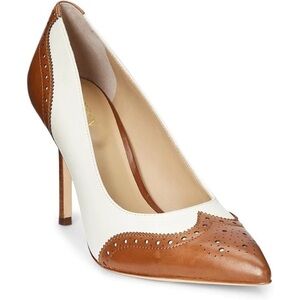 $225 Lauren Ralph Lauren Lynden Deep Saddle Tan Brown Leather Pump Heel 5.5